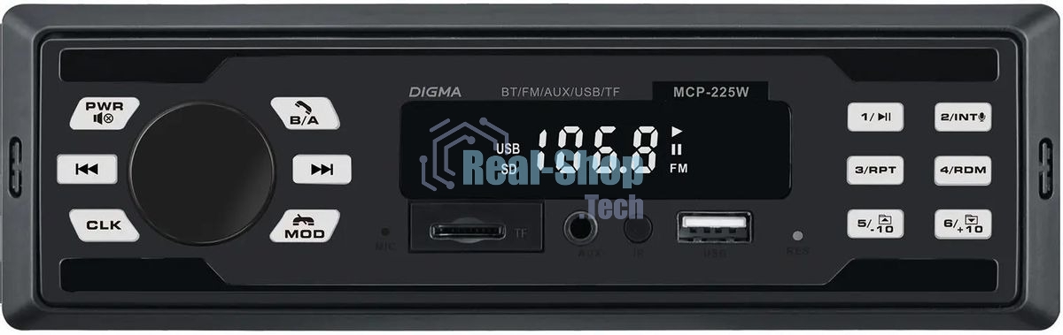 Автомагнитола Digma MCP-225W, 1 DIN, Bluetooth, USB Type-A, AUX