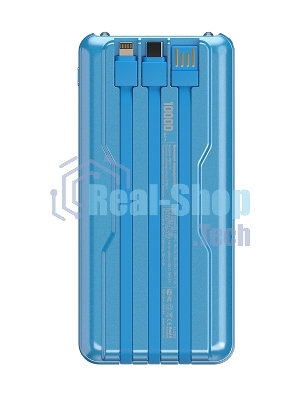 Портативный аккумулятор Maxvi PB10-11 10000 мАч blue 3A, встроенные кабели USB A/Type-C/Lightning