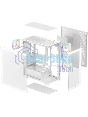 Компьютерный корпус Deepcool CG580 4F V2 WH без БП, боковое окно (панорама), 4x120мм ARGb PWM вентилятора, белый, ATX (R-CG580-WHADA4-G-2)