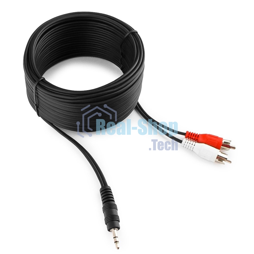 Кабель аудио Cablexpert CCA-458-10M-N, Jack 3.5(M)/2xRCA, 10м, черный, пакет
