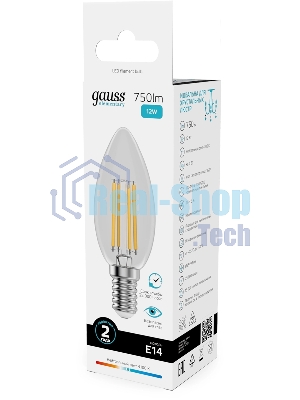 Лампа светодиодная филаментная Gauss Filament 12Вт цок.:E14 свеча св.свеч.бел.нейт. (упак.:10шт)