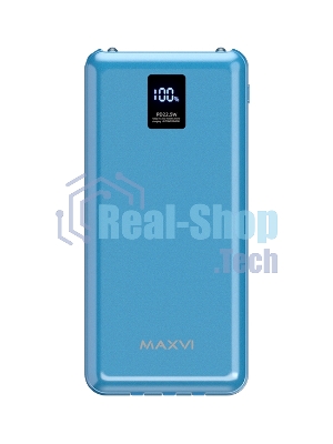 Портативный аккумулятор Maxvi PB10-11 10000 мАч blue 3A, встроенные кабели USB A/Type-C/Lightning