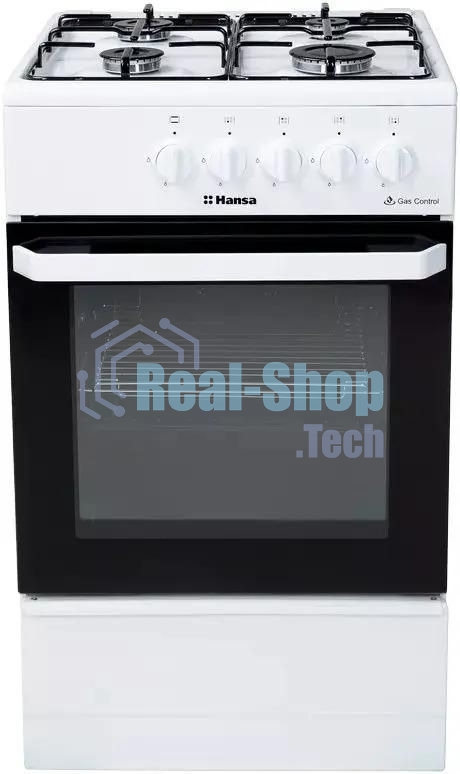 Плита газовая Hansa FCGW510029A белый, конфорок 4 газовых, духовка 53 л, 50 см x 85 см x 57 см