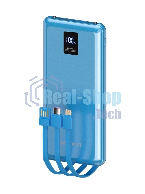 Портативный аккумулятор Maxvi PB10-11 10000 мАч blue 3A, встроенные кабели USB A/Type-C/Lightning