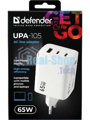 Сетевое зарядное устройство Defender UPA-105 65W, USB A+C+С, белый