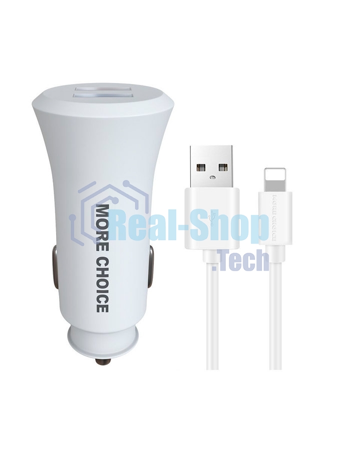 Автомобильная зарядка (от прикуривателя) MORE CHOICE (4627151192093) AC23i 2USB 2.4A для 8-pin белый