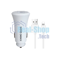 Автомобильная зарядка (от прикуривателя) MORE CHOICE (4627151192093) AC23i 2USB 2.4A для 8-pin белый Автомобильная зарядка (от прикуривателя) MORE CHOICE (4627151192093) AC23i 2USB 2.4A для 8-pin белый