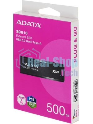 Внешний SSD ADATA SC610, 500Gb, USB Type-A, R/W 550/500 Mb/s черный