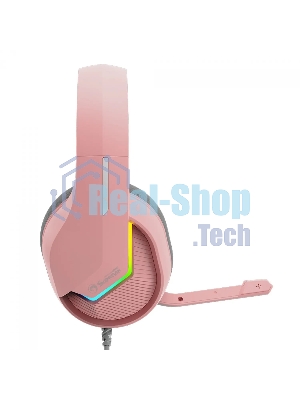 Гарнитура Marvo H8618 Tactic 40 розовый, проводная, USB, микрофон с шумоподавлением, RGB-подсветка