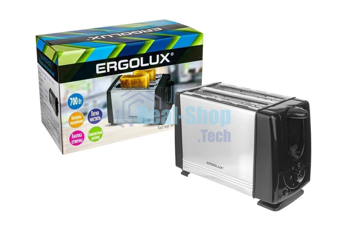 Тостер ERGOLUX ELX-ET03-C72 черный/нерж. сталь