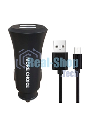 Автомобильная зарядка (от прикуривателя) MORE CHOICE (4627151192116) AC23m 2USB 2.4A для micro USB черный