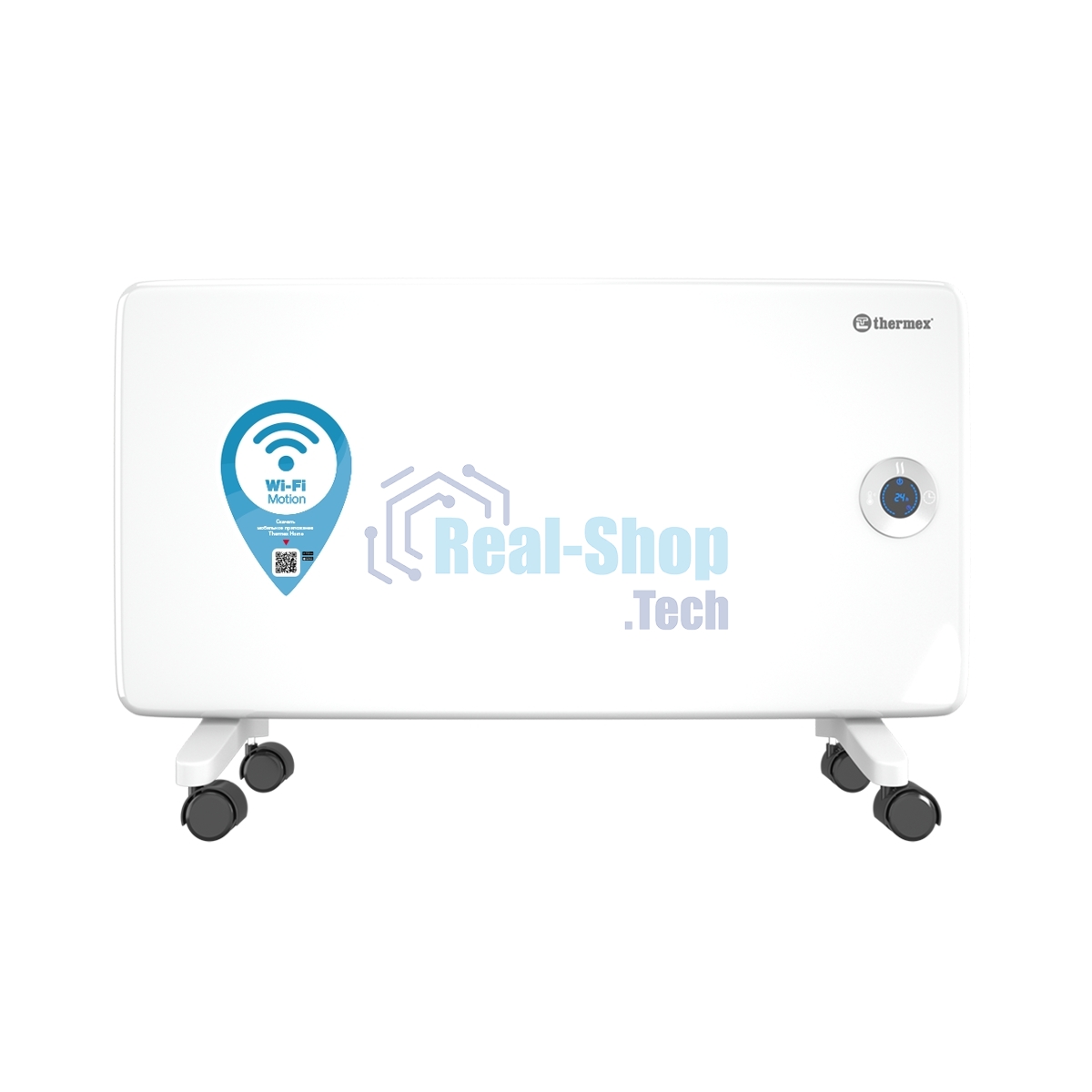 Конвектор электрический Thermex Frame 1500E белый, 1500 Вт, 20 м2, термостат, дисплей, WiFi