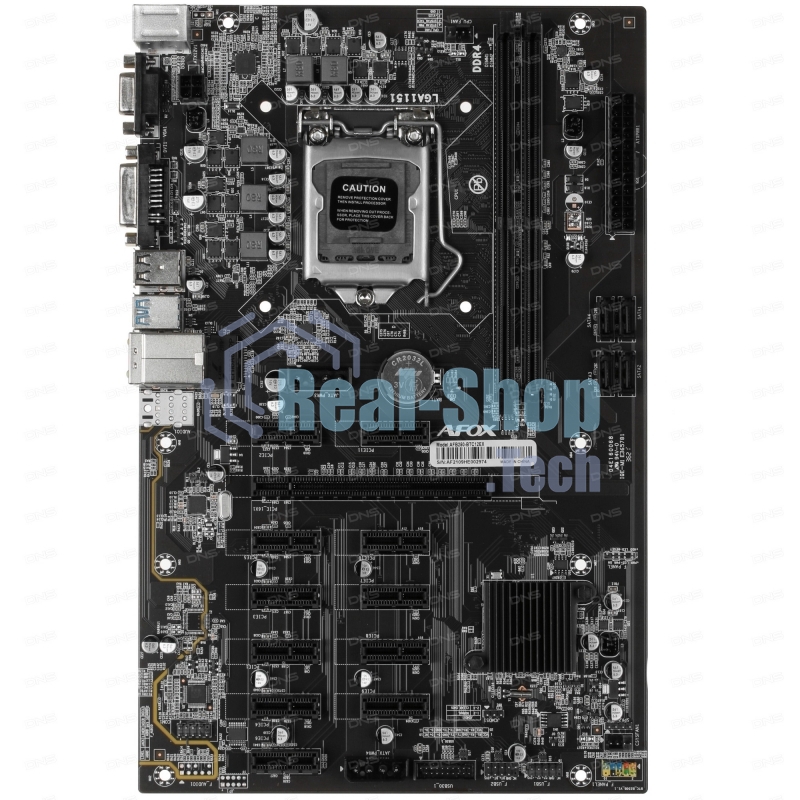 Материнская плата AFOX AFB250-BTC12EX, LGA 1151, Intel B250, 2xDDR4, 4xSATA, 1xPCIe 3.0 x16, 11xPCIe x1, 1xDVI-D, 1xVGA, 1x 100Mb LAN, 2xUSB-A 2.0, 2xUSB-A 3.2 Gen 1, ATX