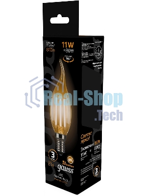 Лампа светодиодная филаментная Gauss Filament 11Вт цок.: E14 свеча 220B св. свеч. бел. теп. CF35 (упак.: 10 шт)