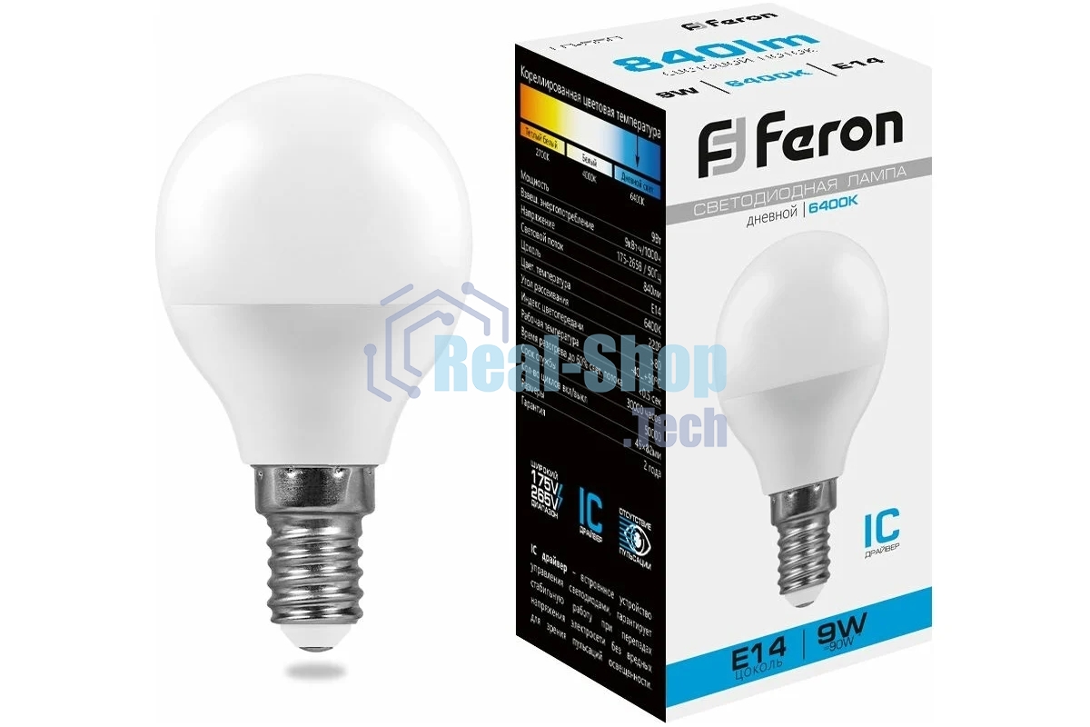 Лампа светодиодная Feron LB-550 9W 230V E14 6400K G45