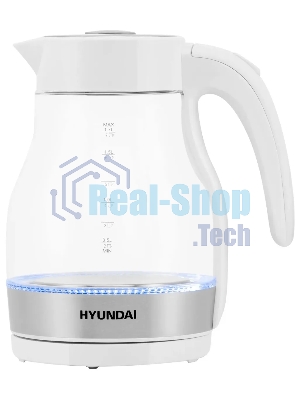 Чайник электрический Hyundai HYK-G3802 1.7 л, 2200 Вт, белый/серебристый (корпус: стекло)
