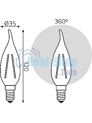 Лампа светодиодная филаментная Gauss Filament 11Вт цок.: E14 свеча 220B св. свеч. бел. теп. CF35 (упак.: 10 шт)