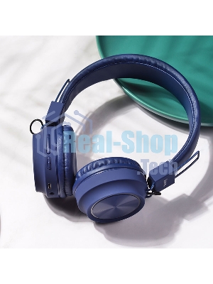 Беспроводные/проводные наушники Hoco W25 синий, полноразмерные, Bluetooth + проводной, до 12 ч.