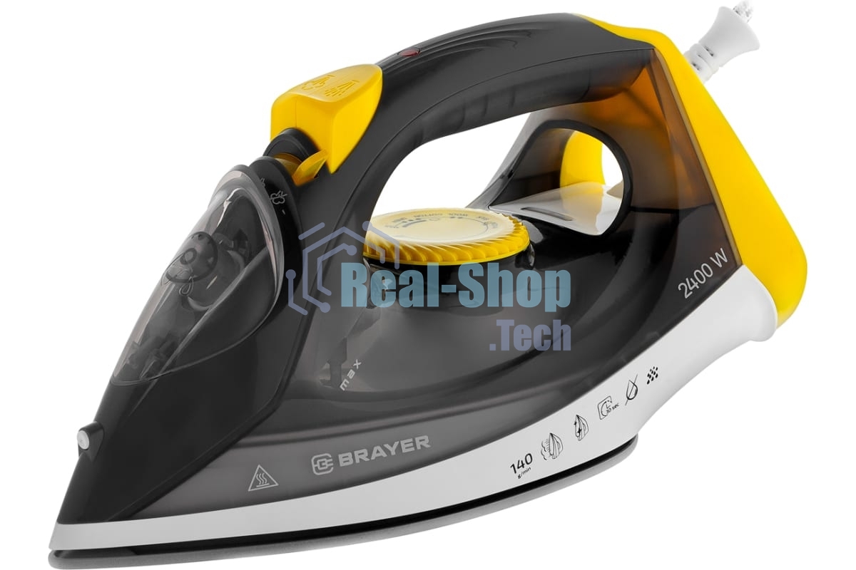 Утюг BRAYER BR4003GY серый/желтый/черный, 2400 Вт, 25 г/мин, 140 г/мин, 330 мл