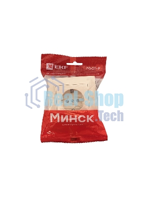 Розетка EKF Минск ERR16-028-200 1-м СП 16А IP20 с заземлением, с защитными шторками, бежевый