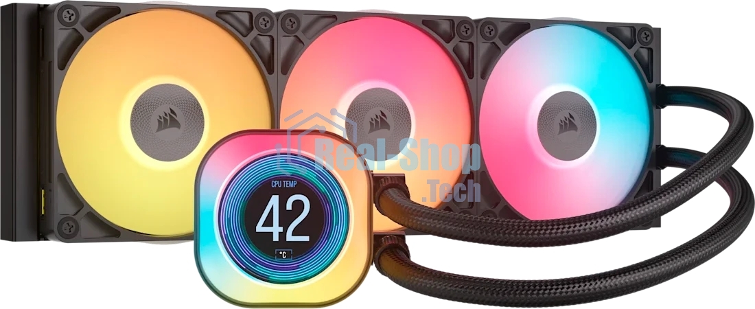 Система жидкостного охлаждения Corsair iCUE LINK TITAN 360 RX LCD (360мм, черный, RGb/ Fans: 3x120мм, 73.5CFM, 36dBA, 2100RPM/ S: 1851, 1700, AM5, AM4)