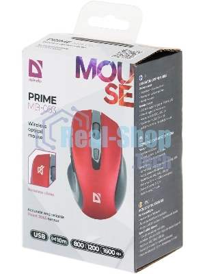 Мышь беспроводная Defender Prime MB-053 красный, 1600 dpi, радиоканал, USB, кнопки - 6