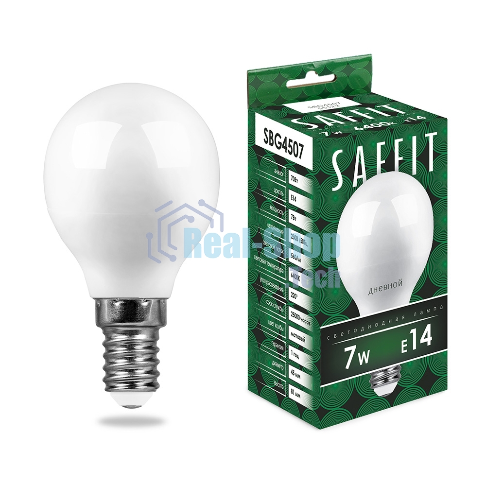Лампа светодиодная SAFFIT SBG4507 (55123) 7Вт Е14 дневной матовый шар