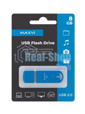 Флешка USB Maxvi P3 8Gb USB 2.0 sky blue, монолит с колпачком, ABS пластик