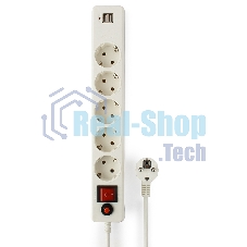 Сетевой фильтр Гарнизон 5 р, 10А, 2xUSB, 1.8 м, ур.защиты 4, белый, пакет