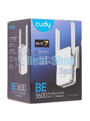 Маршрутизатор Cudy BE3600 WiFi 7 Mesh Repeater BE3600, AP mode, Chipset Broadcom, Cudy Mesh Support, 2880Mbps at 5GHz + 688Mbps at 2.4GHz, 802.11ax/ac/a/b/g/n, 1 Gigabit Ethernet Port, WPS button, Intelligent Signal Light, WPA3, LED control