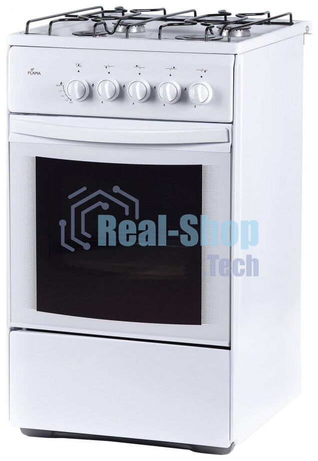 Плита газовая Flama RG 24019 белый, конфорок 4 шт, духовка 50 л, 50 см x 85 см x 60 см