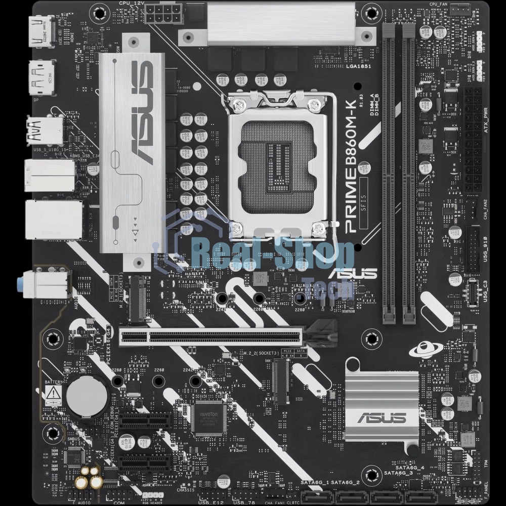 Материнская плата ASUS PRIME B860M-K, LGA 1851, Intel B860, 2xDDR5, 4xSATA, 2xM.2, 1xPCIe 4.0 x16, 2xPCIe 4.0 x1, 1xHDMI, 1xDP, 1x 2.5Gb LAN, 1xUSB-A 10Gbps, 3xUSB-A 5Gbps, 3xUSB-A 2.0, 3x3.5 мм, 7.1, mATX