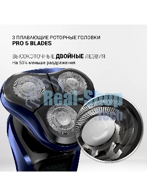 Электробритва PMR 0309RC wet&dry PRO 5 blades+ электрическая (Polaris), Черный/синий хром