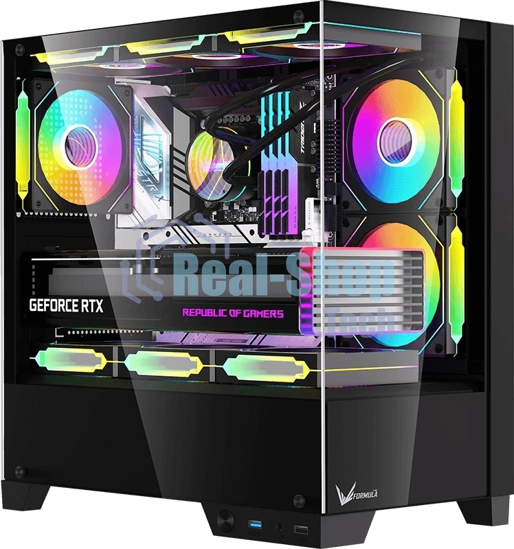 Компьютерный корпус AeroCool/Formula Crystal Z1M Plus FR черный без БП mATX 5x120мм 2xUSB 3.0 1xUSB3.1 audio bott PSU