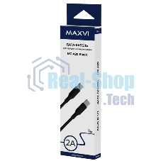 Кабель Maxvi MC-A20 black Type-C - Type-C, 2A ток макс. нагрузки 2А, макс. напряжение 5V, длина кабеля 1м, материал PVC, черный