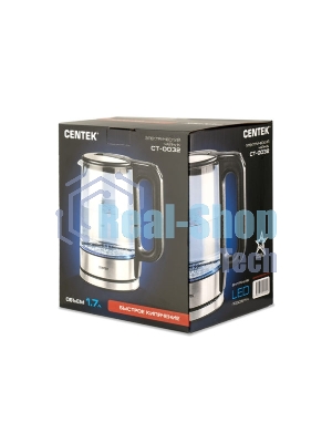 Электрочайник Centek CT-0032 прозрачный, 1.7 л, 2200 Вт, скрытый нагревательный элемент
