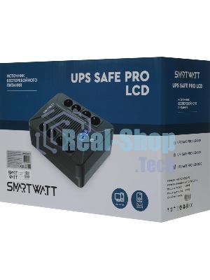 Источник бесперебойного питания SMARTWATT UPS SAFE PRO LCD 1000 черный 1000/600 ВА/Вт, напольный/настенный, линейно-интерактивный, LCD дисплей, Shuko CEE7/4 - 8 шт. (4 шт. с резервным питанием, 4 шт. - сетевой фильтр)