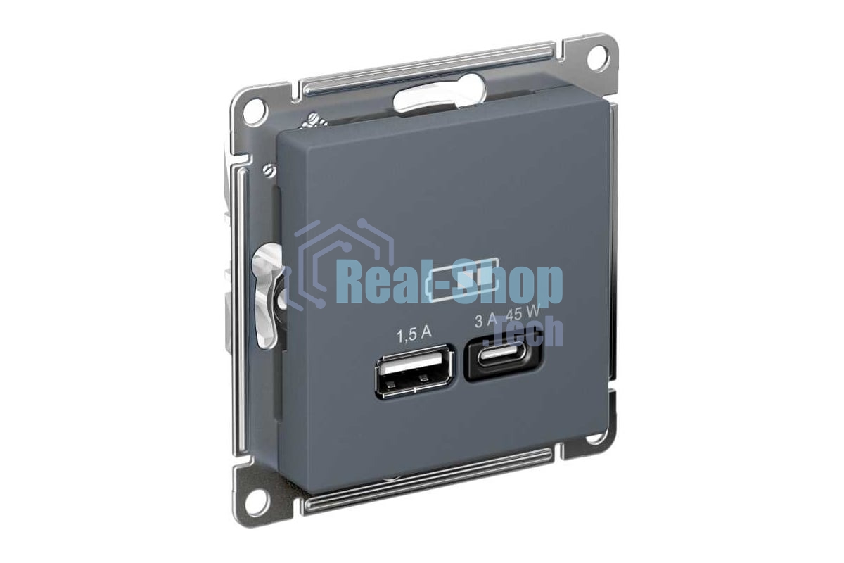 Розетка SE AtlasDesign USB A + тип-C 45W высокоскор. заряд. QC, PD, мех. грифель