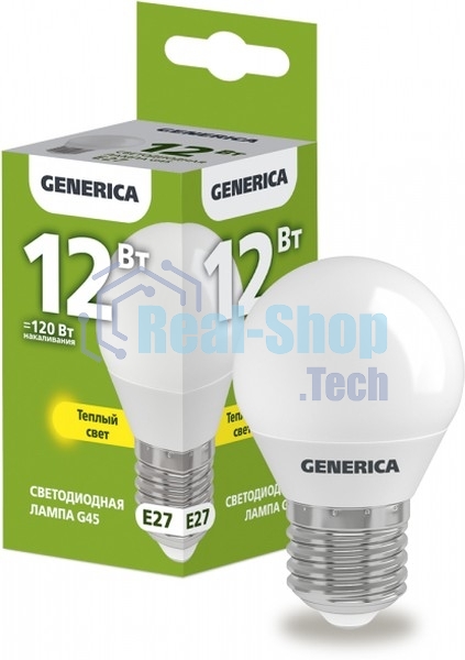 Лампа cветодиодная LED G45 IEK LL-G45-12-230-30-E27-G шар 12Вт 230В 3000К E27 GENERICA