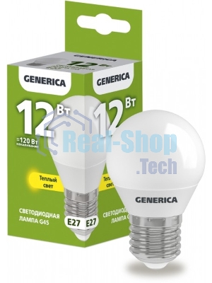 Лампа cветодиодная LED G45 IEK LL-G45-12-230-30-E27-G шар 12Вт 230В 3000К E27 GENERICA