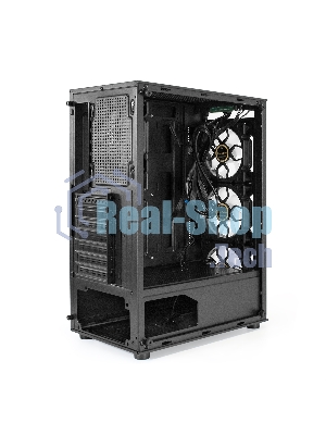 Компьютерный корпус Miditower ExeGate i3 BASE (ATX, без БП, с окном, 1*USB+1*USB 3.0, аудио, 4 вент. 12см с RGb подсветкой)