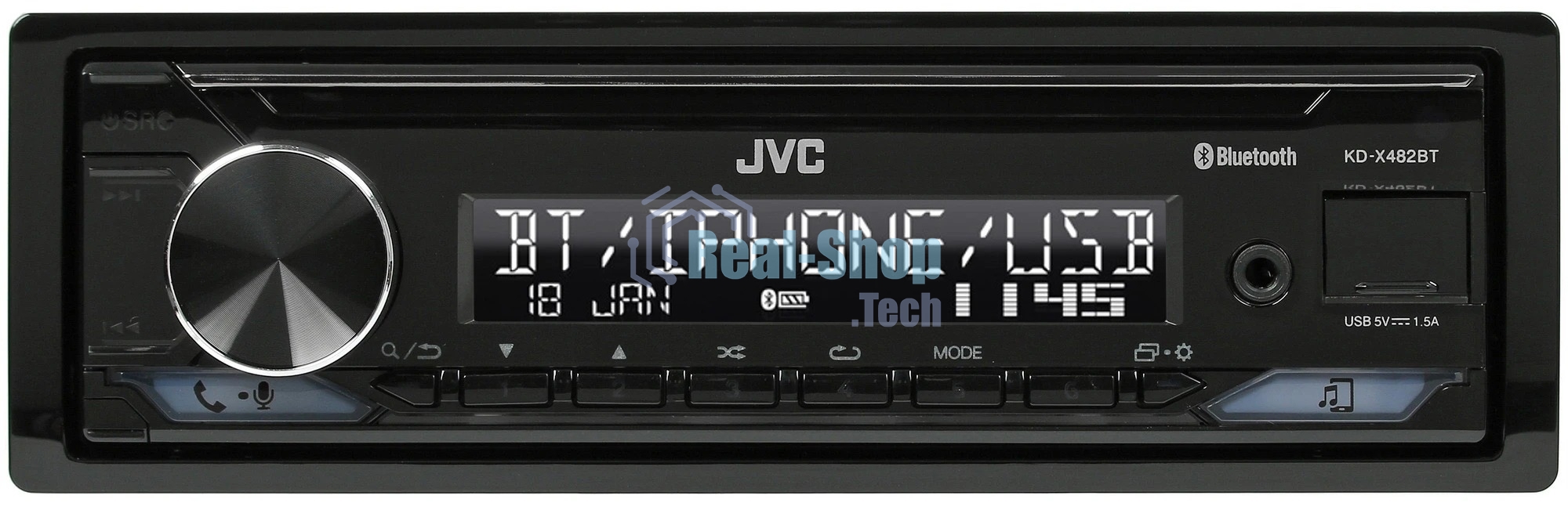 Автомагнитола JVC KD-X482BT, 1 DIN, Bluetooth, USB Type-A, AUX, съёмная панель