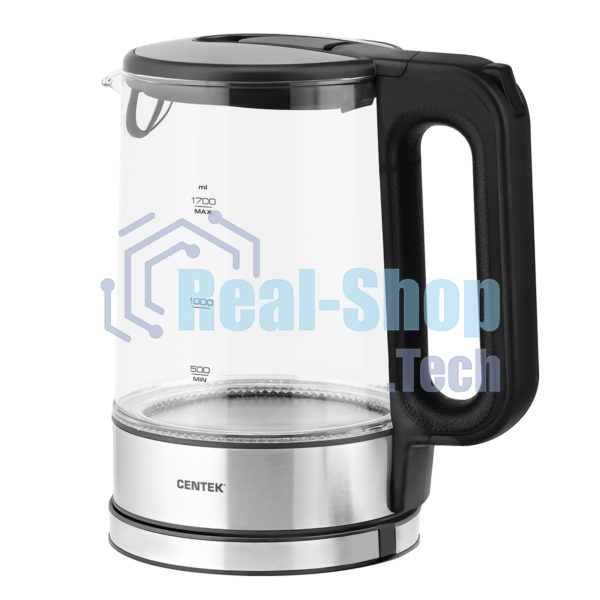 Электрочайник Centek CT-0032 прозрачный, 1.7 л, 2200 Вт, скрытый нагревательный элемент