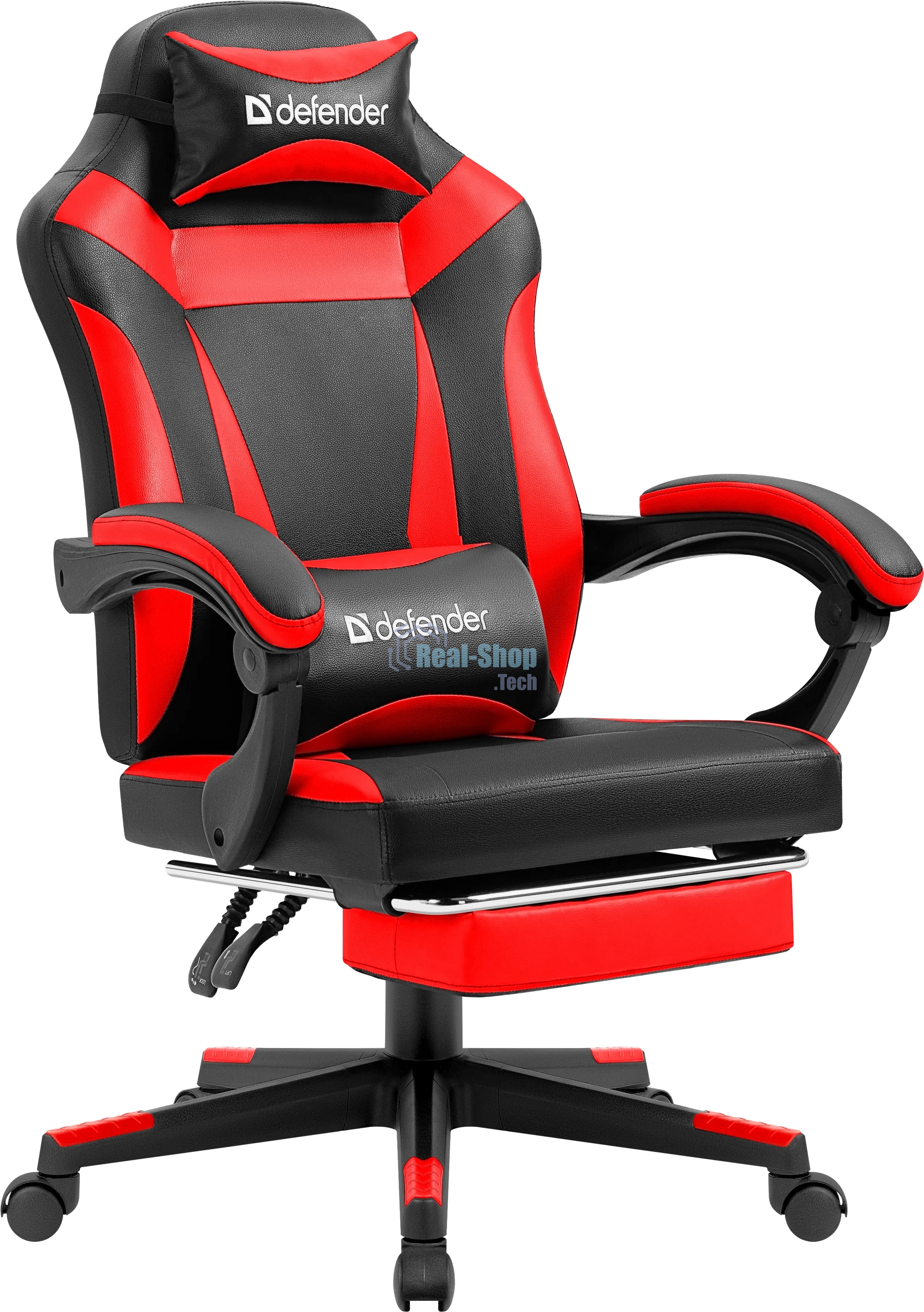Кресло Defender CRUISER BLACK/RED черный/красный, экокожа, подставка для ног