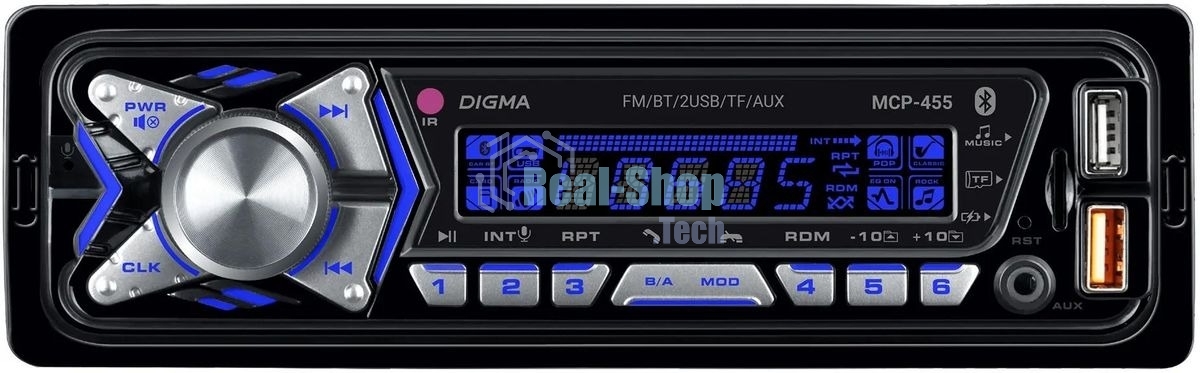 Автомагнитола Digma MCP-455, 1 DIN, Bluetooth, USB Type-A, AUX, пульт ДУ