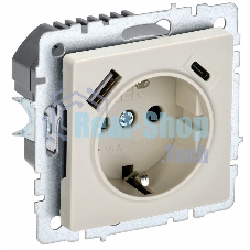 Розетка 1-местная IEK BRITE РЮш11-1-БрКр (BR-R14-16-U22-018-K10) с заземлением, с защитными шторками, 16А, с USB A+C 18 Вт, бежевый