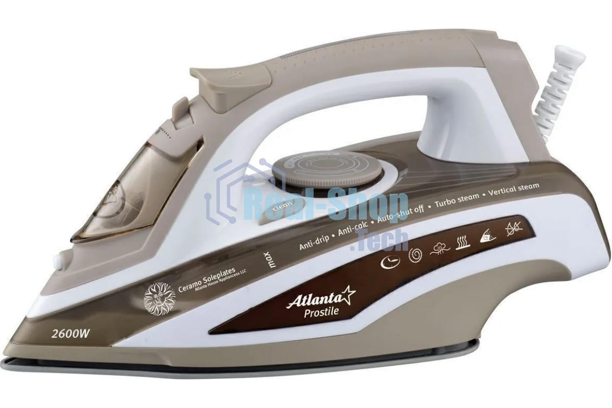 Утюг Atlanta ATH-5573 коричневый/белый, 2600 Вт, 38 г/мин, 132 г/мин, 400 мл