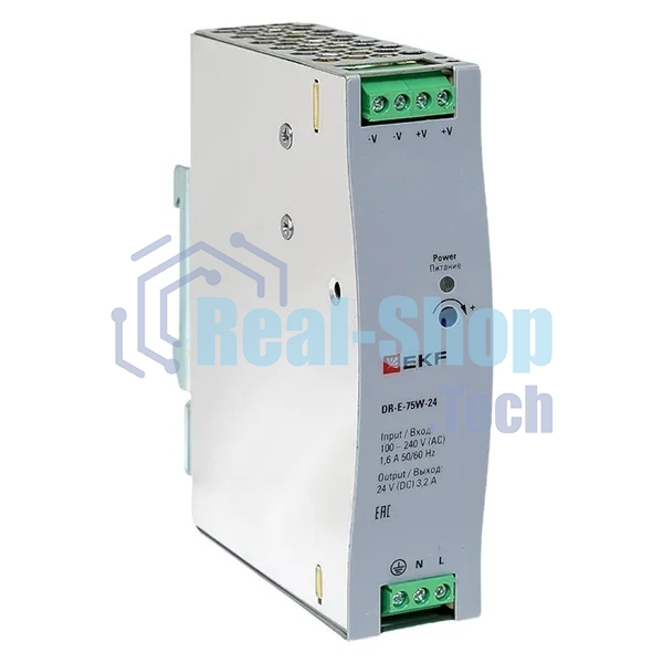 Блок питания на дин рейку EKF DR-E-75W-24 75Вт Uвх 220В AC Uвых 24В DC постоянного тока