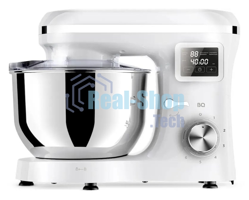 Планетарный миксер BQ MX640 White. Максимальная мощность 1600 Вт/Чаша из нержавеющей стали 6 л/Функция ферментации/Подогрев чаши до 40'C/Электронное управление/Металлические насадки в комплекте/Металлические шестерни/Двойная защита: от перегрева, от перегрузки/Защтная крышка от брызг/LED подсветка/Длина сетевого шнура 1 м