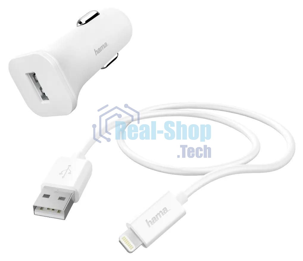 Автомобильное зарядное устройство Hama H-183291 1A кабель Apple Lightning белый